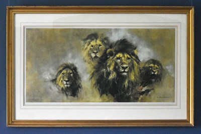 Lot 267 - FORMER BRISTOL ZOO GARDENS - DAVID SHEPHERD (1931-2017) - LIONS - PRINT