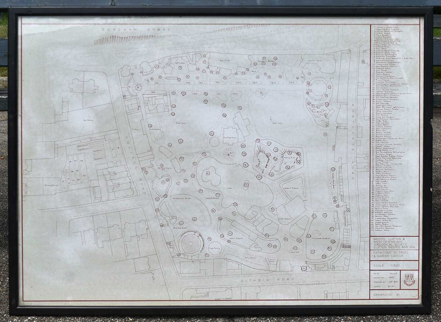 Lot 282 - FORMER BRISTOL ZOO GARDENS - 1981 'CATALOGUE OF TREES' MAP