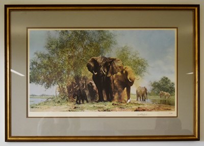 Lot 288 - FORMER BRISTOL ZOO GARDENS - DAVID SHEPHERD (1931-2017) - ELEPHANTS & EGRETS - SIGNED PRINT