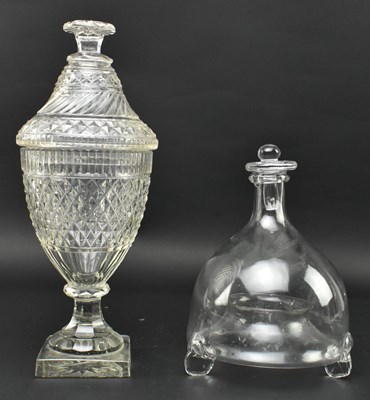 Lot 131 - TWO VICTORIAN 19TH CENTURY HAND BLOWN CUT GLASS FLY TRAP & BON BON DISH