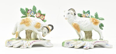 Lot 34 - PAIR OF 18TH CENTURY CHELSEA PORCELAIN RAM FIGURINES