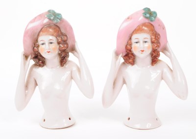 Lot 121 - TWO ART DECO PORCELAIN PIN CUSHION LADIES