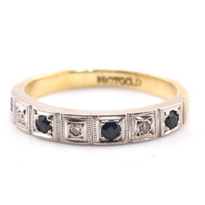 Lot 174 - 18CT GOLD SAPPHIRE & DIAMOND HALF HOOP RING