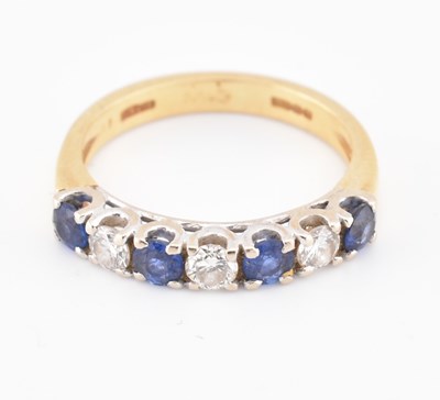 Lot 85 - HALLMARKED 18CT GOLD SAPPHIRE & DIAMOND HALF HOOP RING