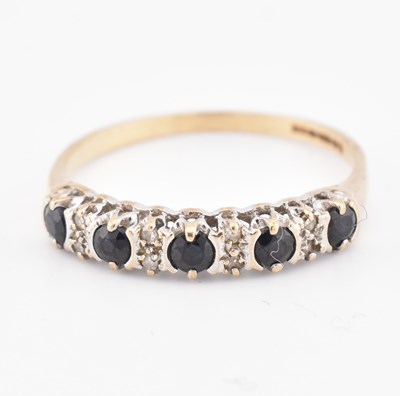 Lot 384 - HALLMARKED 9CT GOLD SAPPHIRE & DIAMOND HALF HOOP RING