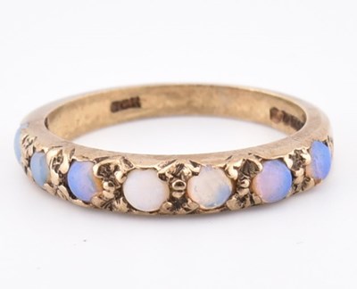 Lot 319 - HALLMARKED 9CT GOLD & OPAL HALF HOOP RING