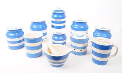 Lot 134 - CORNISH KITCHENWARE - COLLECTION OF STRIPED CERAMIC PIECES