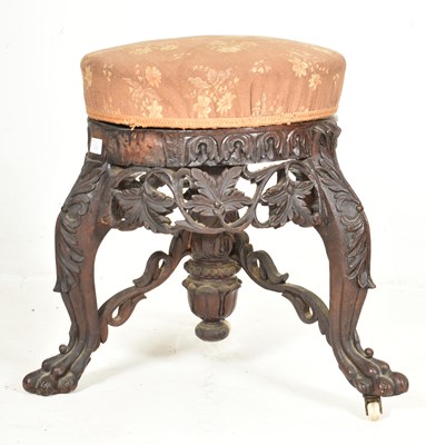 Lot 333 - ANGLO COLONIAL BURMESE 19TH CENTURY CARVED HARDWOOD REVOLVING STOOL