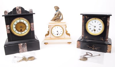 Lot 296 - TWO VICTORIAN 19TH CENTURY SLATE & MARBLE MANTEL CLOCK