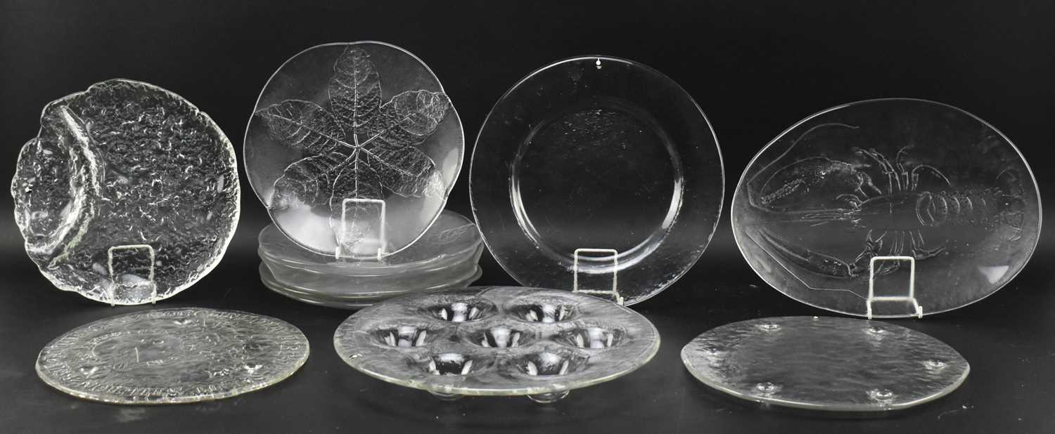 Lot 311 - KOSTA BODA, IITTALA ETC - COLLECTION OF TWELVE VINTAGE FROSTED GLASS PLATES & PLATTERS