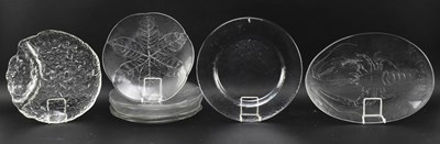 Lot 311 - KOSTA BODA, IITTALA ETC - COLLECTION OF TWELVE VINTAGE FROSTED GLASS PLATES & PLATTERS