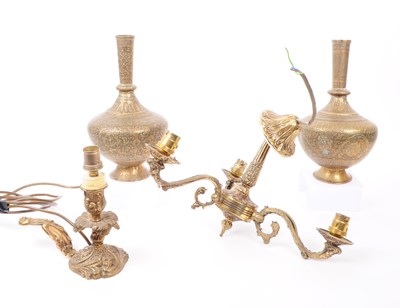 Lot 342 - PAIR OF EARLY 20TH CENTURY INDIAN BRASS STEM VASES