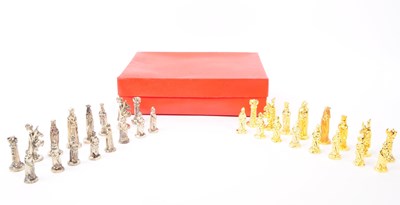 Lot 346 - 20TH CENTURY SILVERED AND GILT METAL CHESS PIECES