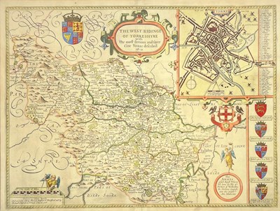 Lot 235 - BRITISH ISLES. SPEED, JOHN:- 1610 THE WEST RIDING OF YORKSHIRE HAND COLOURED MAP