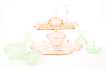 Lot 175 - COLLECTION OF ART DECO GLASS DRESSING TABLE ITEMS