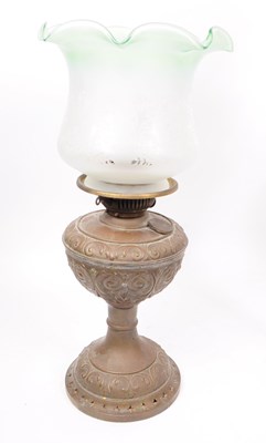 Lot 374 - THREE VICTORIAN OIL LAMPS & SHADES