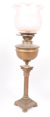 Lot 374 - THREE VICTORIAN OIL LAMPS & SHADES
