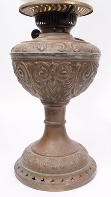 Lot 374 - THREE VICTORIAN OIL LAMPS & SHADES