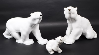 Lot 196 - LOMONOSOV - THREE RUSSIAN PORCELAIN POLAR BEAR FIGURES