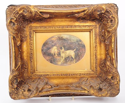 Lot 394 - VICTORIAN 19TH CENTURY OIL ON BOARD OF DOGS W/ GILT FRAME