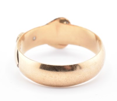Lot 80 - HALLMARKED 9CT GOLD RUBY & DIAMOND BUCKLE RING