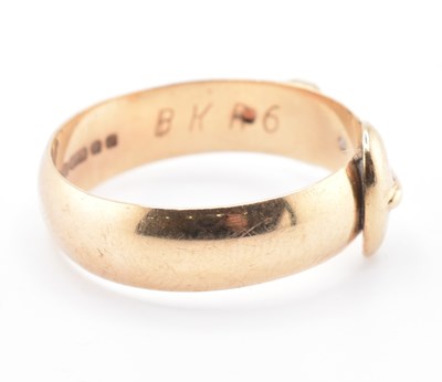 Lot 80 - HALLMARKED 9CT GOLD RUBY & DIAMOND BUCKLE RING
