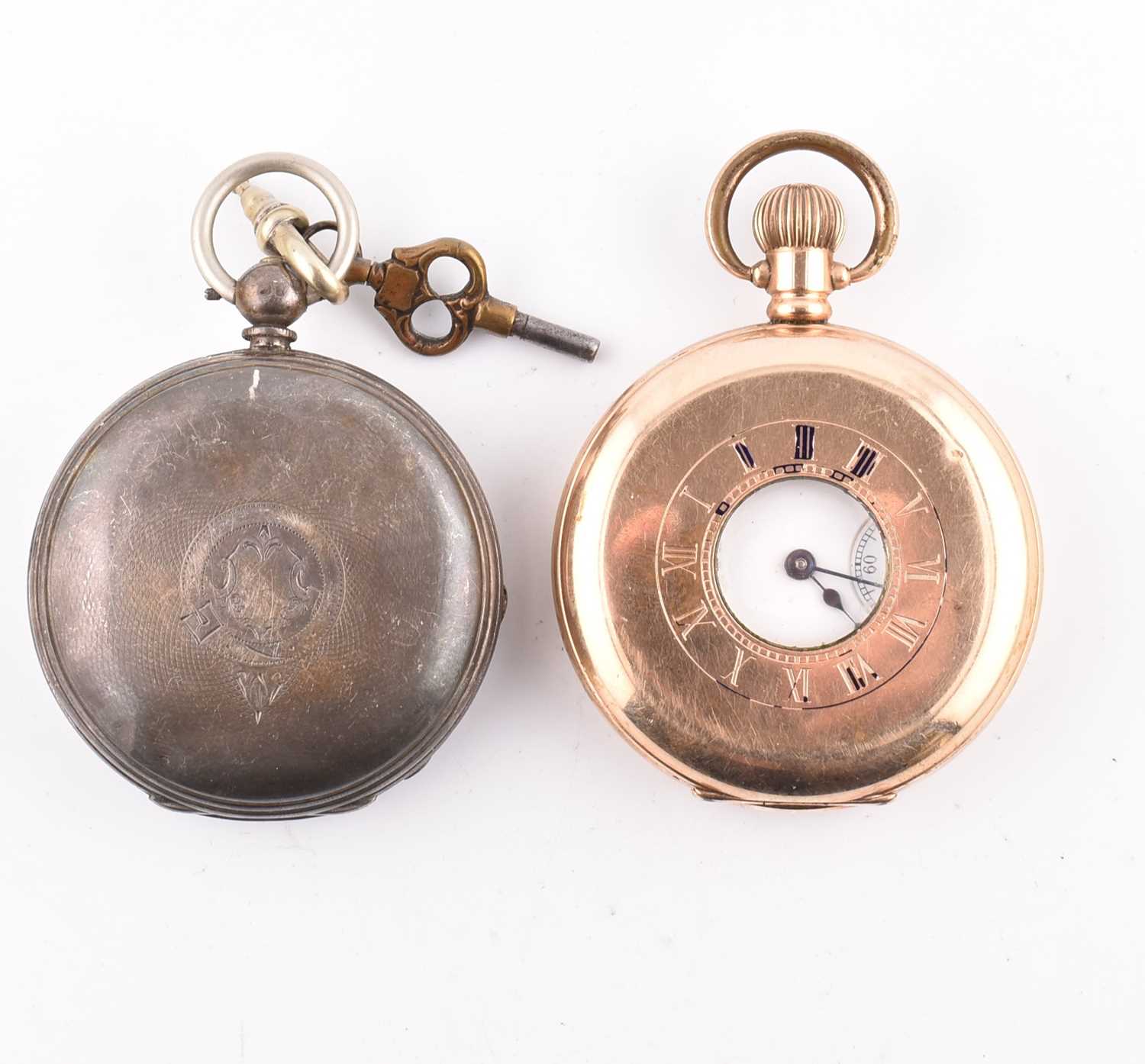 Lot 217 - GOLD PLATED WALTHAM POCKET WATCH & VICTORIAN SILVER POCKET WATCH