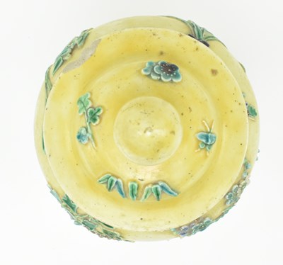 Lot 6 - QING YELLOW GROUND FLORAL RELIEF VASE 清 王炳荣花卉雕瓷瓶