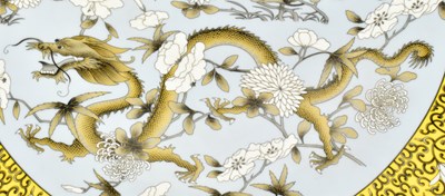 Lot 64 - QING DYNASTY POLYCHROME ENAMELLED PLATE 清 珐琅彩花穿龙纹盘