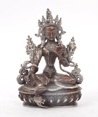 Lot 218 - VINTAGE 20TH CENTURY SILVER PLATE BRONZE BUDDHA FIGURE