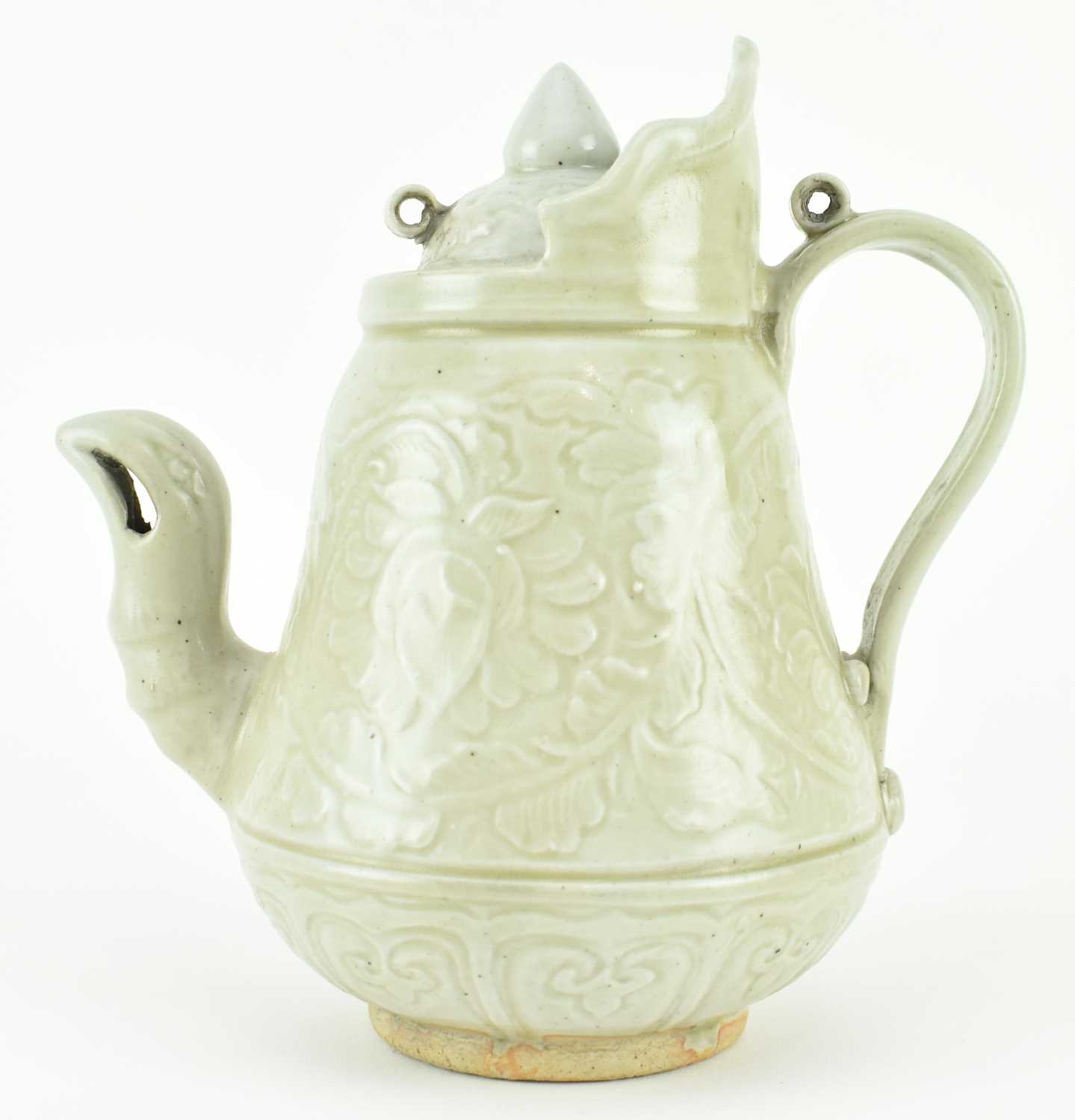 Lot 125 - YUAN QINGBAI "FLORAL" EWER 元 青白凤嘴壶