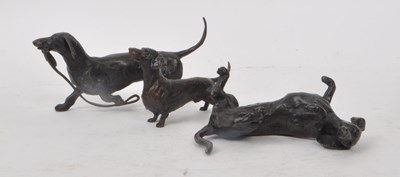 Lot 229 - RICHARD COOPER - THREE CONTEMPORARY BRONZE DOG FIGURES