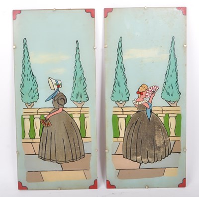 Lot 232 - PAIR OF MID CENTURY HANDPAINTED LADIES PANES