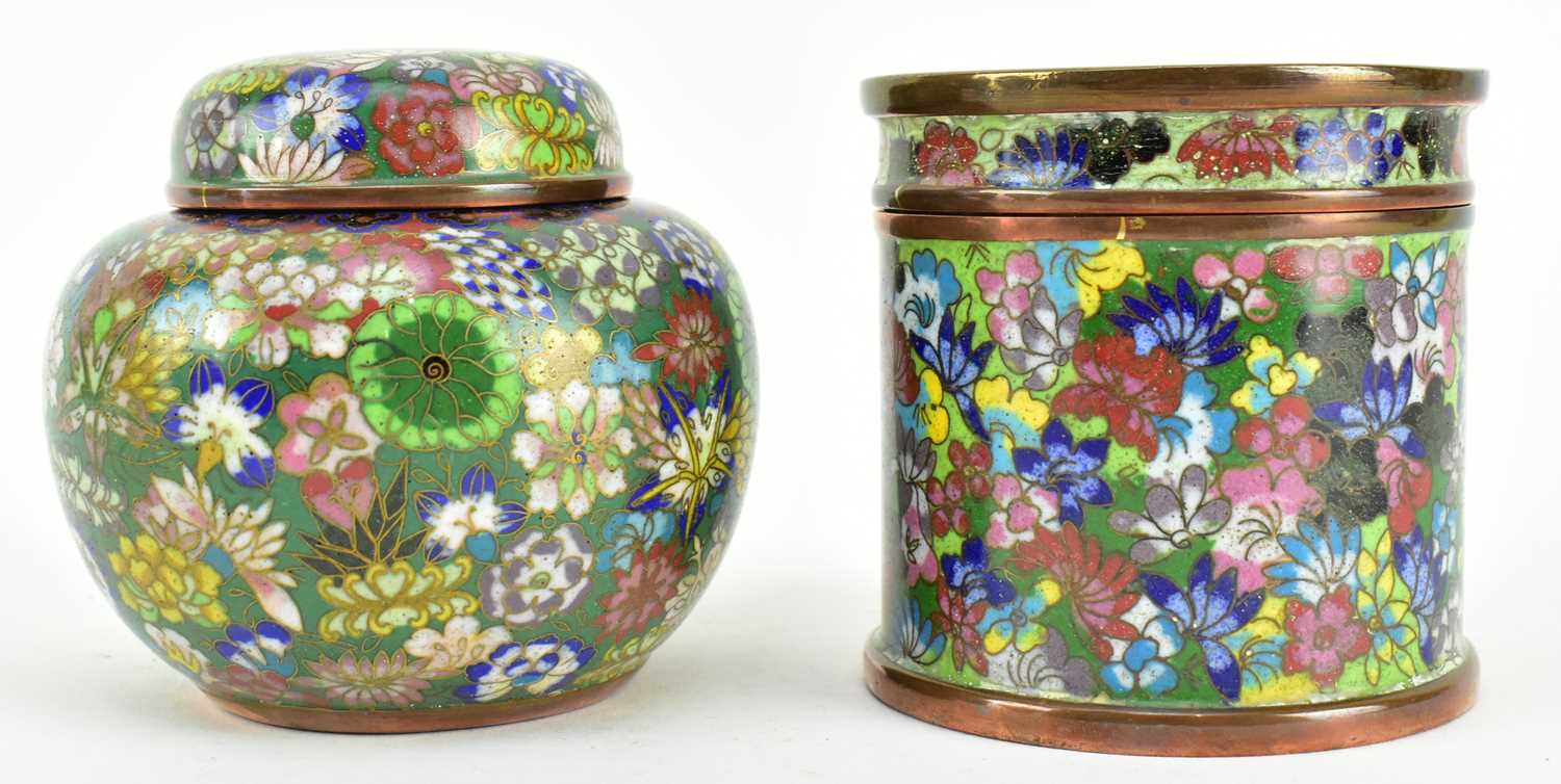 Lot 119 - TWO 20TH CENTURY CHINESE "MILLE FLEUR" CLOISONNE JARS 二十世纪掐丝珐琅百花罐