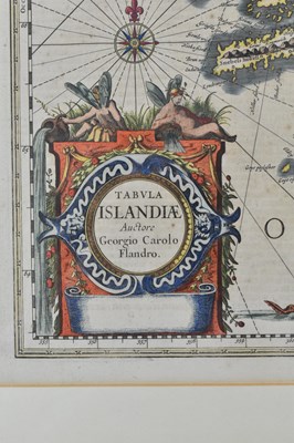 Lot 248 - ICELAND. JANSSON TABULA ISLANDIAE 17TH CENTURY HAND COLOURED ENGRAVED MAP