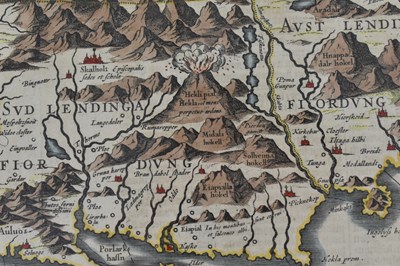 Lot 248 - ICELAND. JANSSON TABULA ISLANDIAE 17TH CENTURY HAND COLOURED ENGRAVED MAP