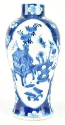 Lot 12 - QING BLUE AND WHITE 'ANTIQUE & PRUNUS' VASE 清 清花博古冰梅瓶