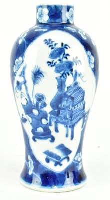 Lot 12 - QING BLUE AND WHITE 'ANTIQUE & PRUNUS' VASE 清 清花博古冰梅瓶