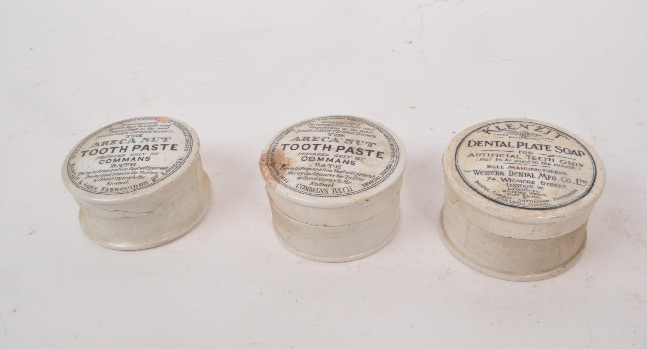 Victorian Toothpaste Label Lot 32 - THREE VICTORIAN 19TH CENTURY TOOTHPASTE POTS