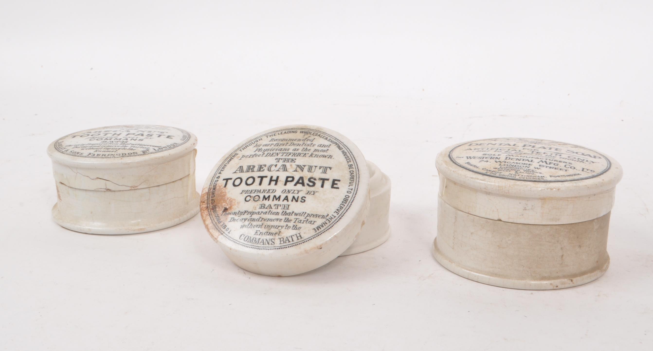 Victorian Toothpaste Label Lot 32 - THREE VICTORIAN 19TH CENTURY TOOTHPASTE POTS