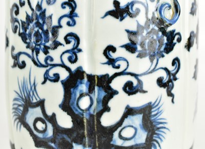 Lot 151 - YUAN DYNASTY CERAMIC ROULEAU VASE 青花釉里红缠枝花棒槌瓶