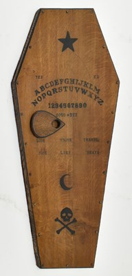 Lot 24 - EARLY 20TH CENTURY OUIJA BOARD IN THE FORM OF A COFFIN