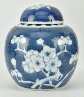 Lot 106 - GROUP OF SIX QING DYNASTY BLUE AND WHITE PRUNUS GINGER JARS 清 青花冰梅罐