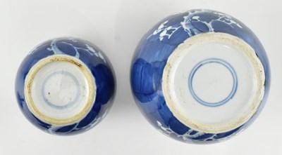 Lot 106 - GROUP OF SIX QING DYNASTY BLUE AND WHITE PRUNUS GINGER JARS 清 青花冰梅罐