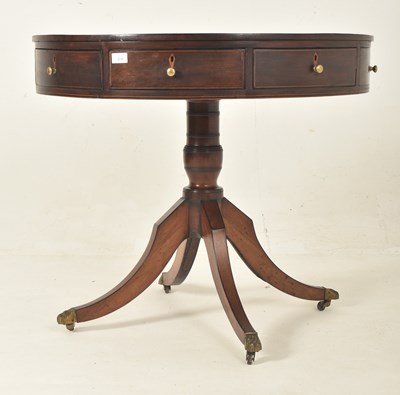 Lot 276 - GEORGE III MAHOGANY & LEATHER TOP DRUM GAMES RENT TABLE