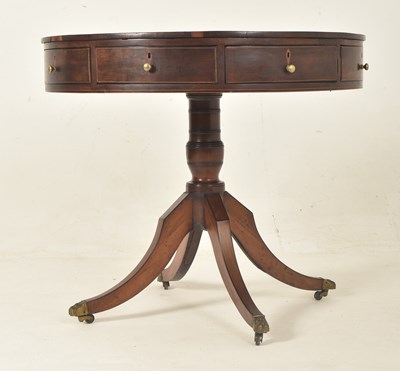Lot 276 - GEORGE III MAHOGANY & LEATHER TOP DRUM GAMES RENT TABLE