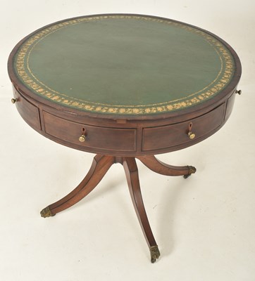 Lot 276 - GEORGE III MAHOGANY & LEATHER TOP DRUM GAMES RENT TABLE
