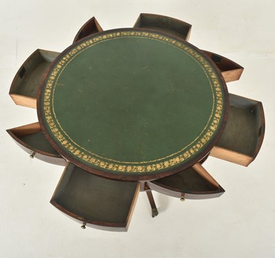 Lot 276 - GEORGE III MAHOGANY & LEATHER TOP DRUM GAMES RENT TABLE