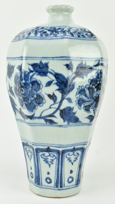 Lot 62 - YUAN BLUE AND WHITE MEIPING VASE 元 青花牡丹八方梅瓶