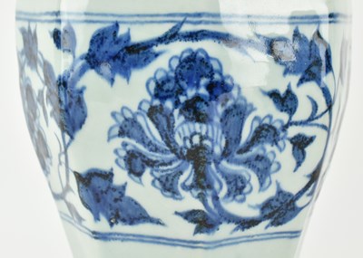Lot 62 - YUAN BLUE AND WHITE MEIPING VASE 元 青花牡丹八方梅瓶